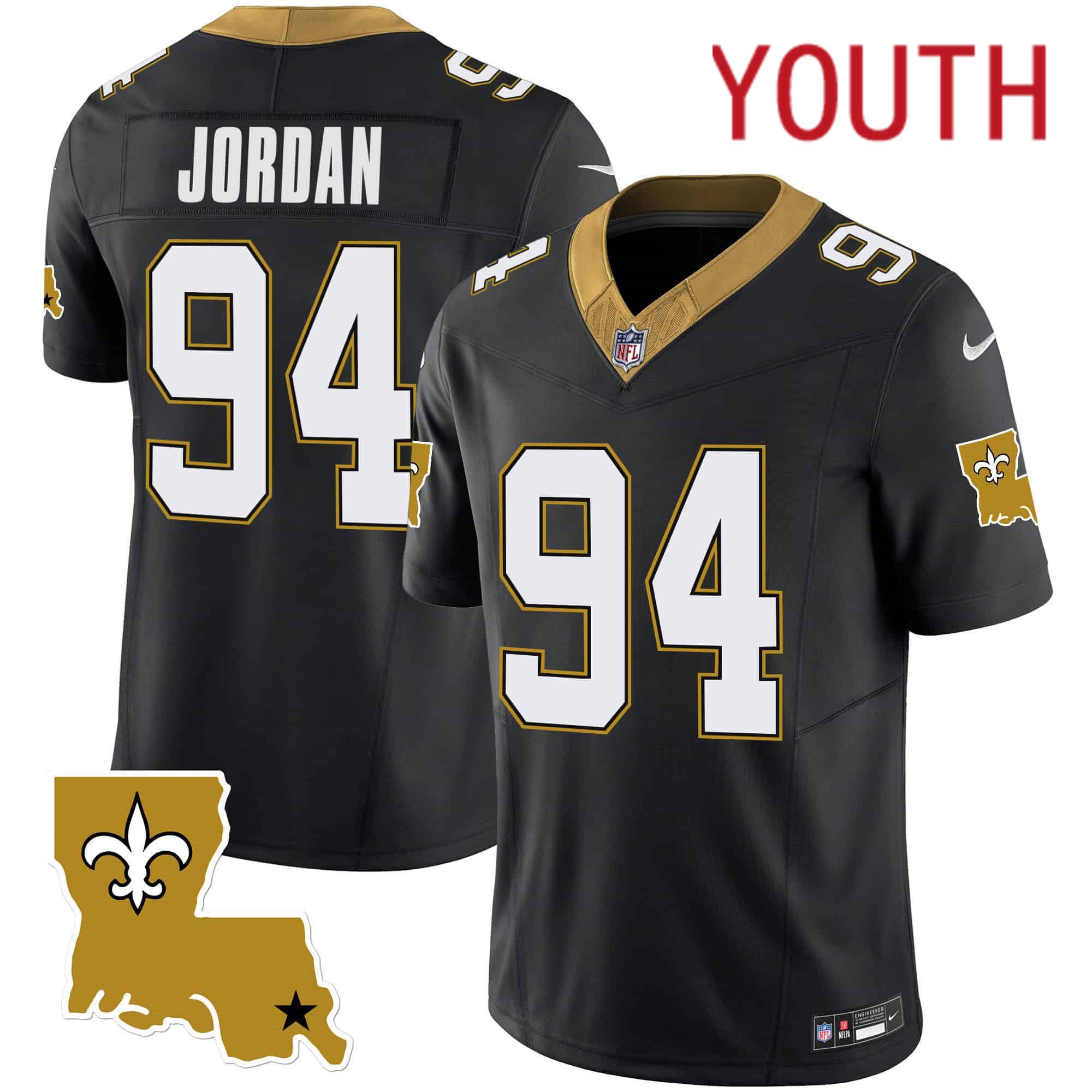 Youth New Orleans Saints #94 Jordan Black 2024 Nike 1987 Legacy Vapor Limited NFL Jersey style 1->youth nfl jersey->Youth Jersey